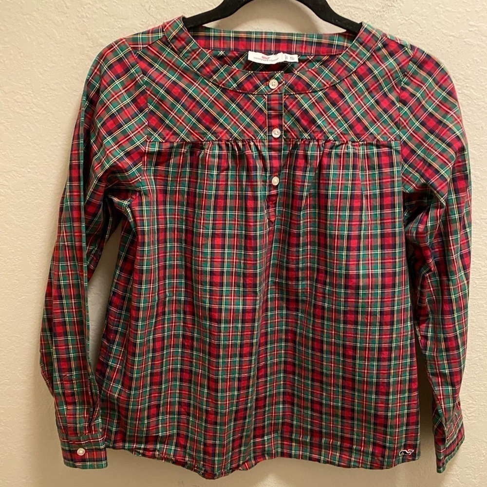 Vineyard Vines Holiday Plaid Popover Blouse Size XL (Girl)